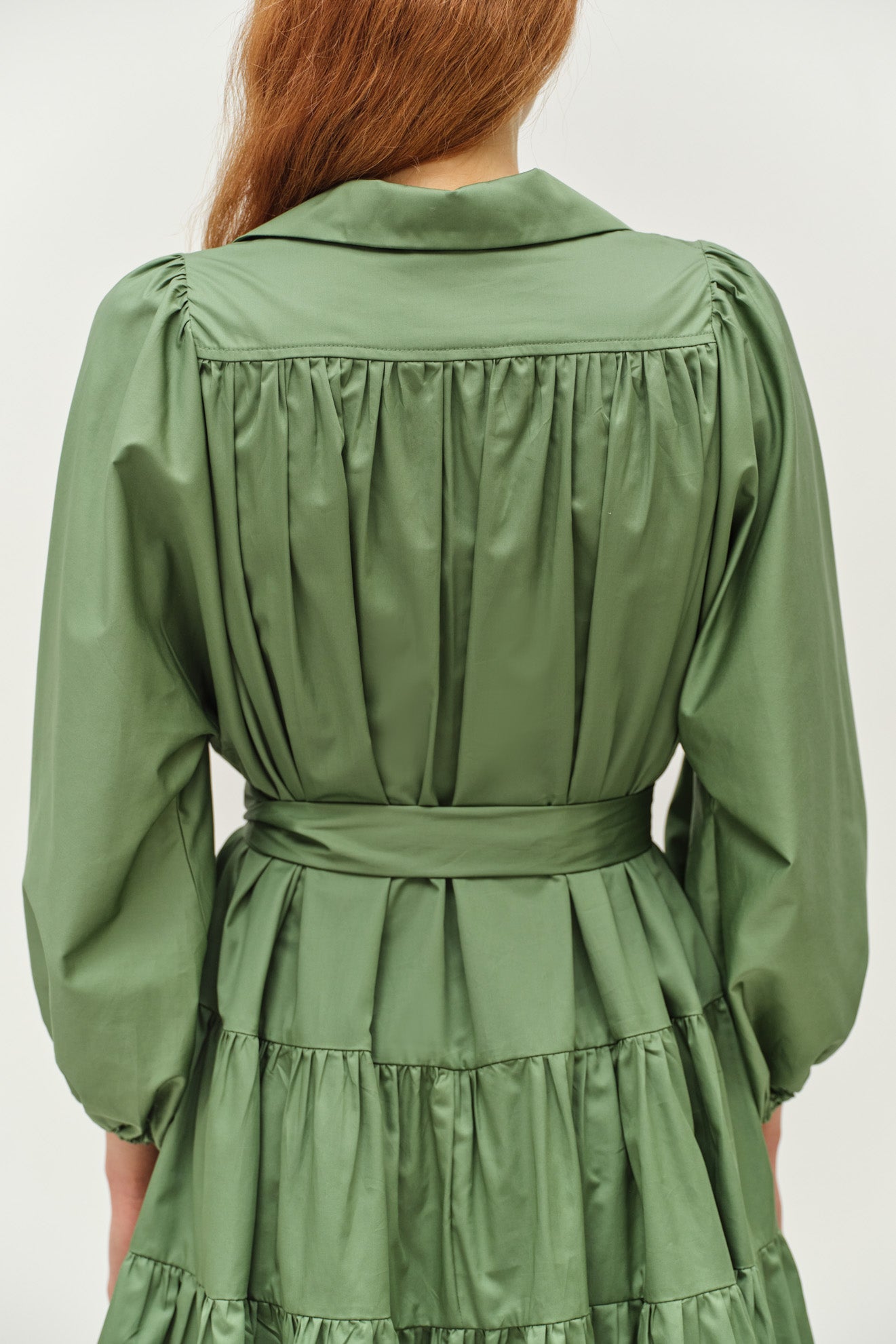 devotion green dress Devotion Twins Geraros Tiered Midi Dress Green
